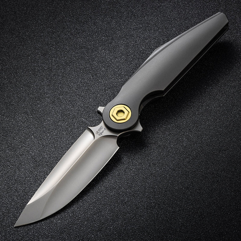Rike Knife Viper 3 Dark Gray Titanium Folding Knife - Bohler M398 Blade Ceramic Bearing Everyday Carry Pocket Knife