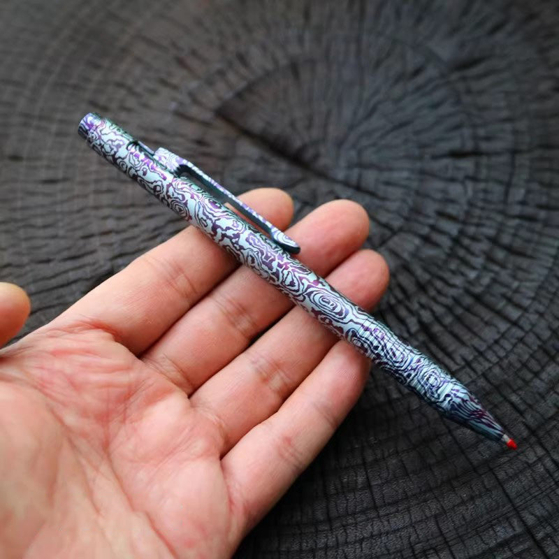 Exquisite Pattern Titanium Alloy Tactical Pen Multifunctional Edc Equipment (Blue)