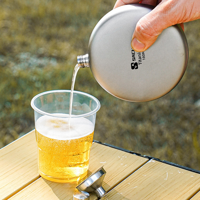 Pure Titanium 180ML Sports Water Bottle Outdoor Flat Round Kettle, Camping & Portable