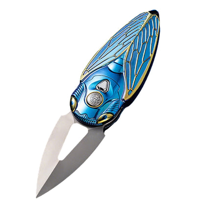 Blue Rike Knife Titanium Alloy Folding Knife M390 Steel Blade Cicada Design EDC Pocket Knife With Necklace Hole