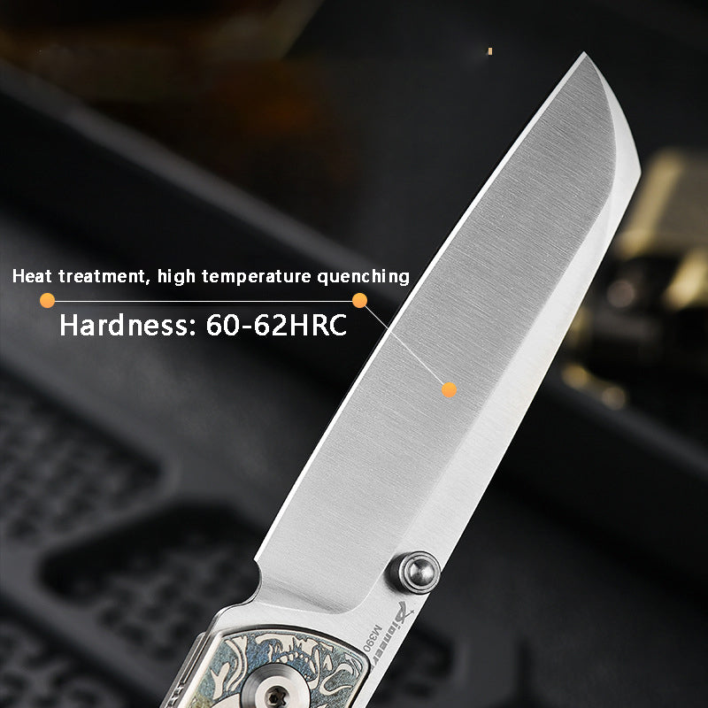 Titanium Alloy Folding Knife M390 Blade Material Portable Outdoor Multi-Function EDC Tool Color Engraving Model