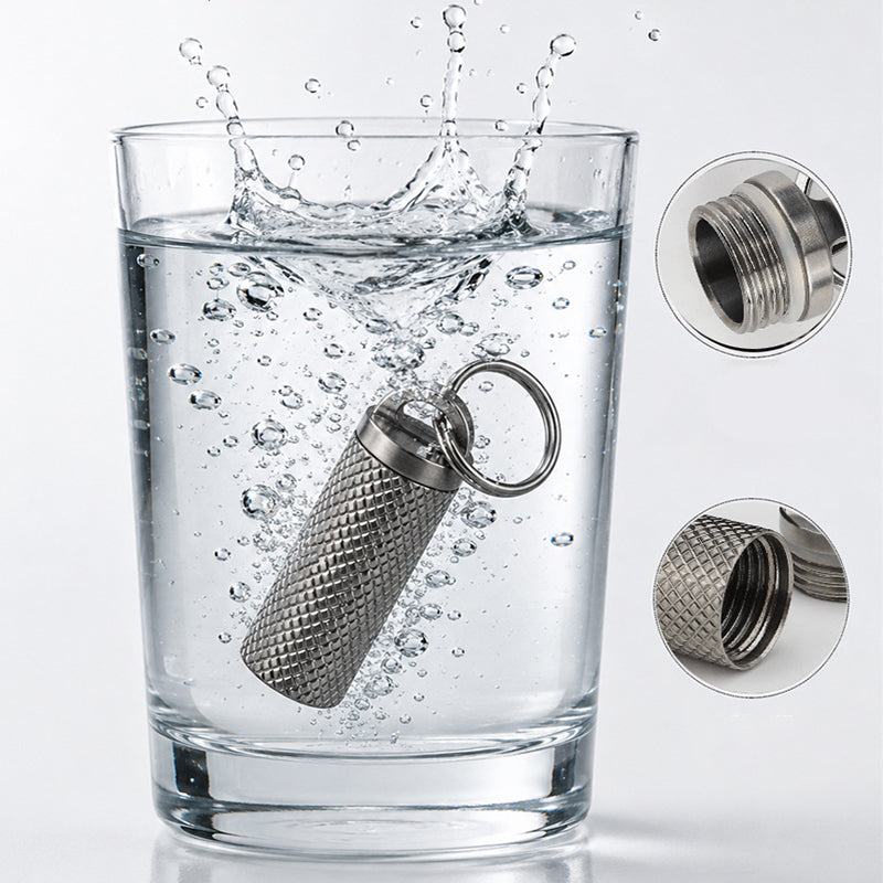 Pure Titanium Mini Medicine Box With Stainless Steel Key Ring, Keychain Pendant