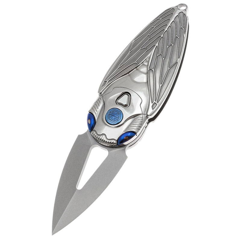 Rike Knife Titanium Alloy Primary Color Folding Knife M390 Steel Knife Cicada Design Edc Pocket Knife With Necklace Hole