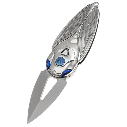 Rike Knife Titanium Alloy Primary Color Folding Knife M390 Steel Knife Cicada Design Edc Pocket Knife With Necklace Hole