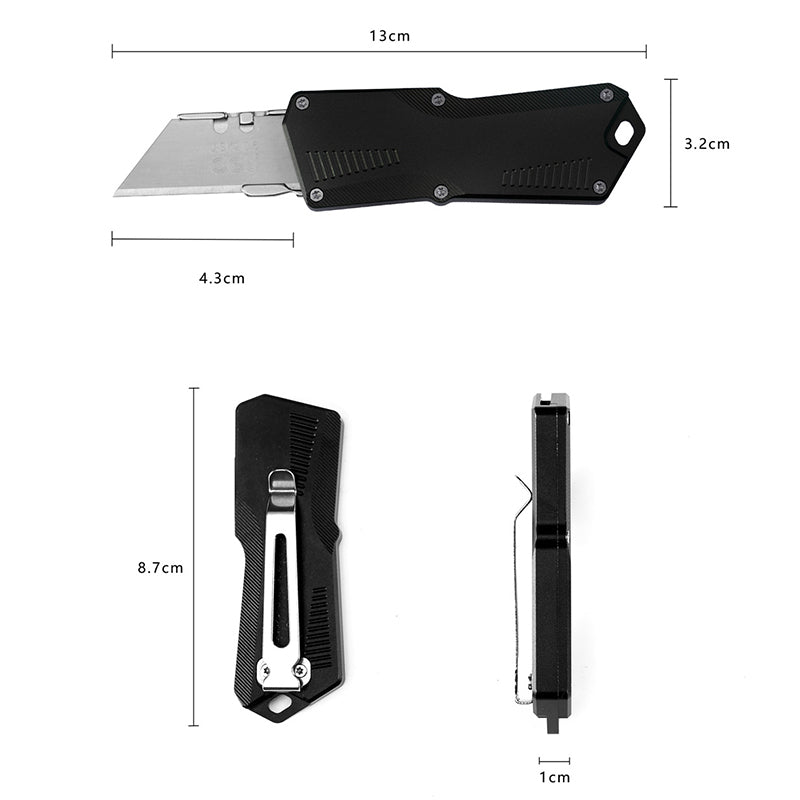 Mini Portable Utility Knife With Black Aluminum Alloy Handle & Detachable 420 Stainless Steel Blade