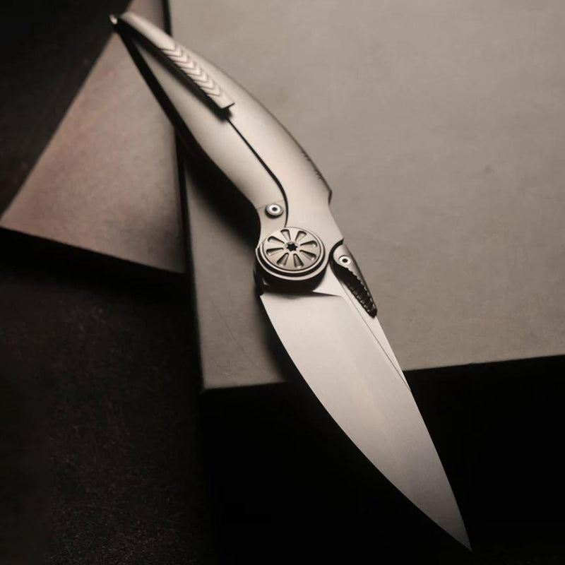 Rike Knife Predator Grey Titanium Folding Knife Bohler M390 Powder Steel Blade  EDC Tool