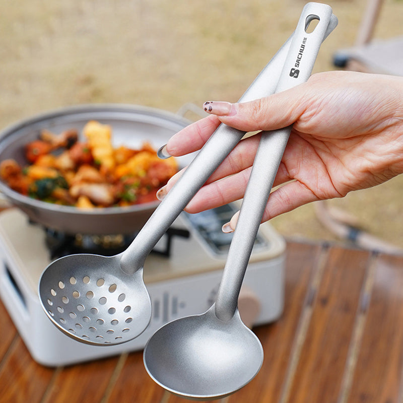 Pure titanium soup spoon colander set outdoor camping long handle household spoon