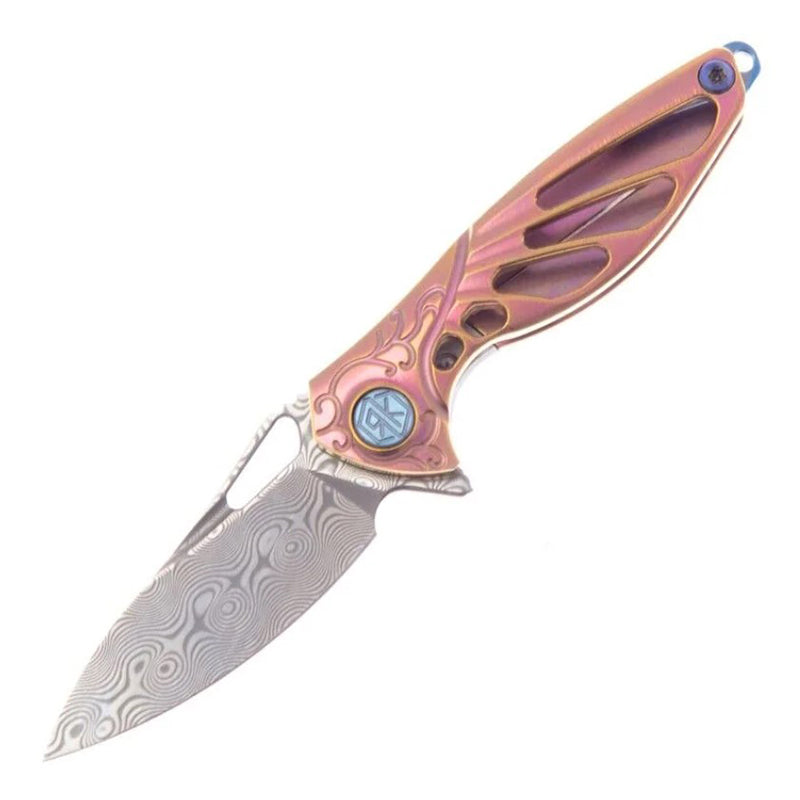 Rike Knife Mini Titanium Alloy Knife Made of Damascus Steel & Pink Titanium Handle