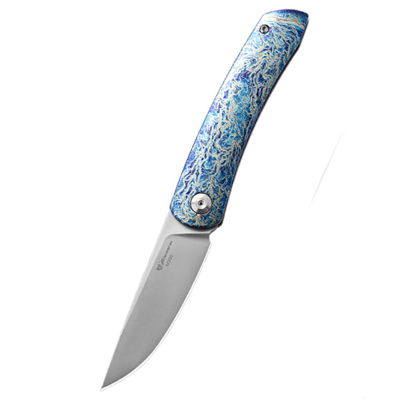 Titanium Alloy Folding Knife M390 Blade Material Outdoor Portable EDC Tool Blue Lightning Type