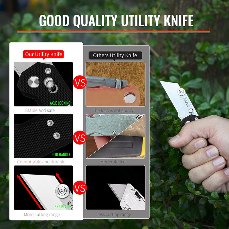Black G10 Handle Utility Knife with 10 Blades, Suitable for EDC and Outdoor Use