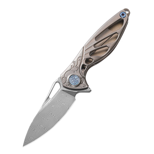 Rikeknife Hummingbird Damascus Steel Mini Titanium Alloy Knife (gray)
