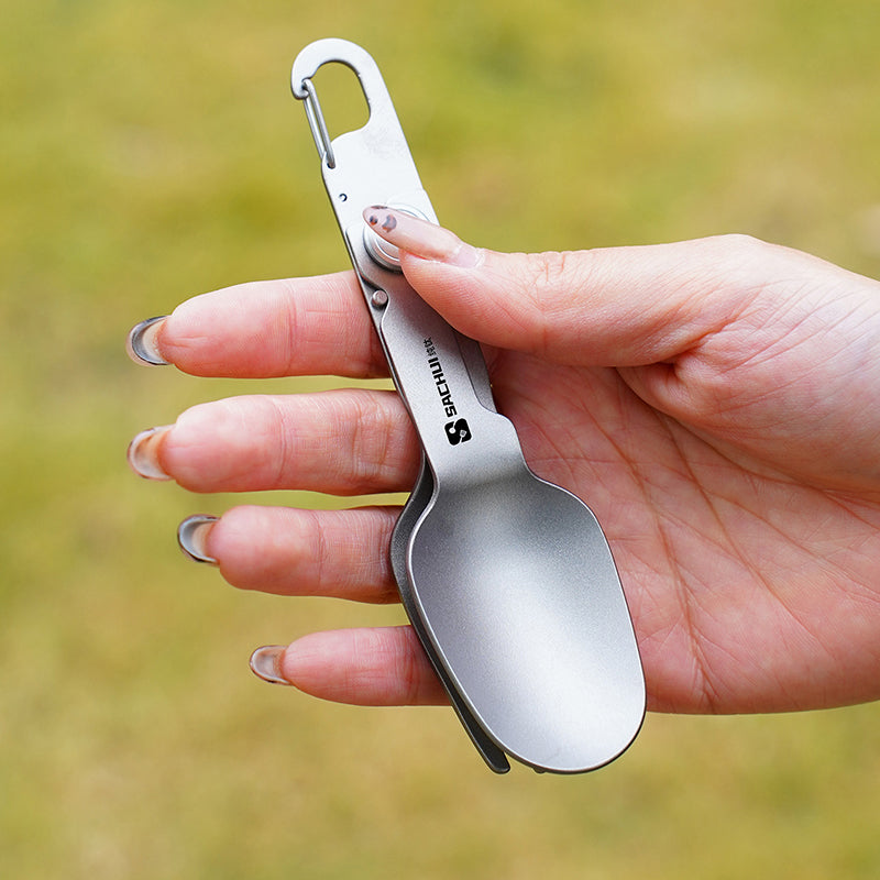 Pure Titanium 2-In-1 Fork Spoon, Portable Outdoor Camping Tableware