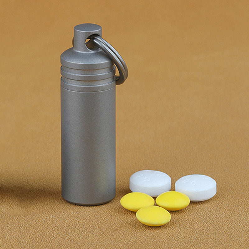 Pure Titanium Small Pill Box With Key Ring, Suitable For Outdoor Travel