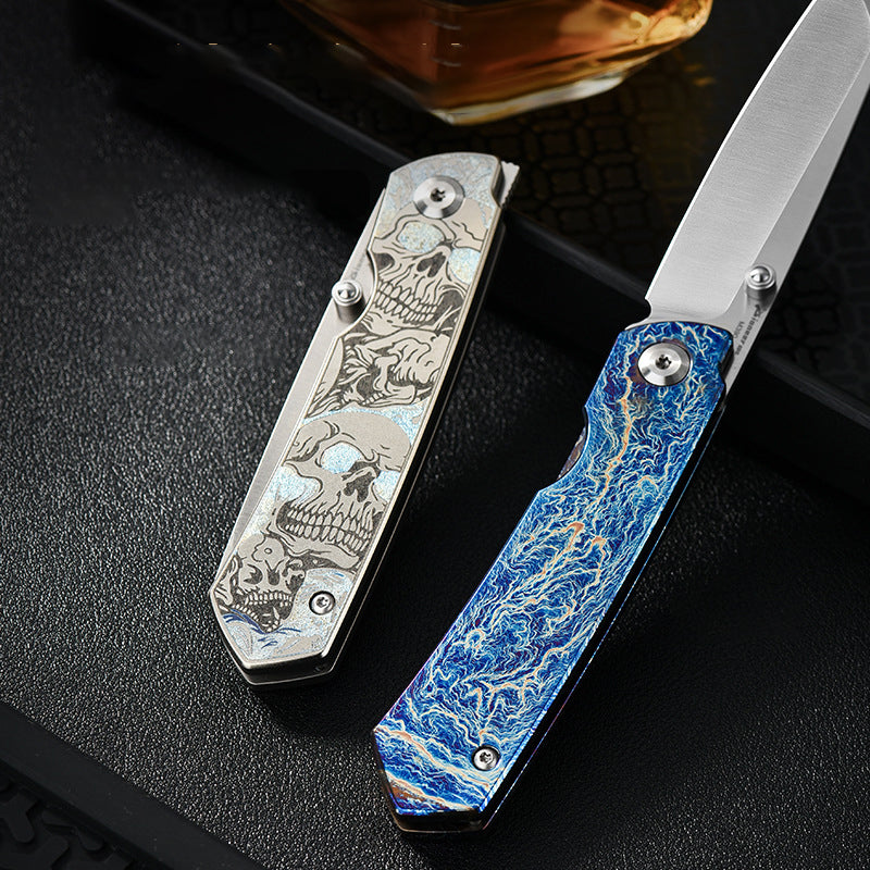 Titanium Alloy Folding Knife M390 Blade Material Portable Outdoor Multi-Function EDC Tool Color Engraving Model