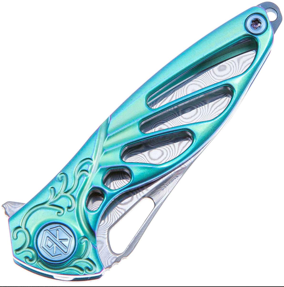 RikeKnife Mini Knife Is Made of Damascus Steel & Green Titanium Handle