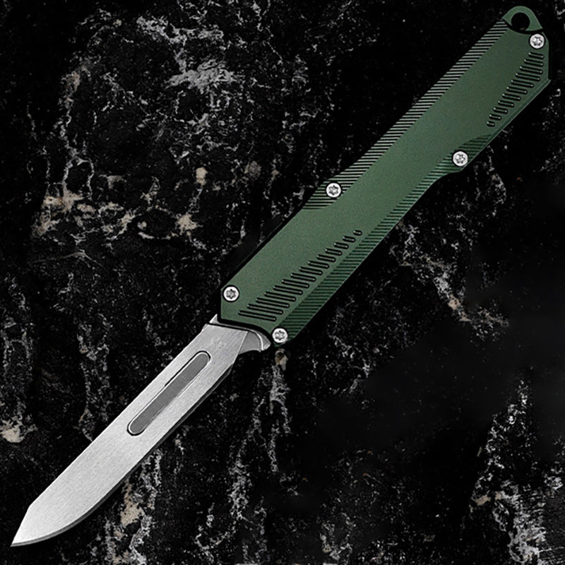 Aluminum Alloy Utility Knife With Green Handle Including 5 Stainless Steel Blades