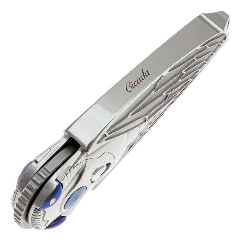 Rike Knife Titanium Alloy Primary Color Folding Knife M390 Steel Knife Cicada Design Edc Pocket Knife With Necklace Hole