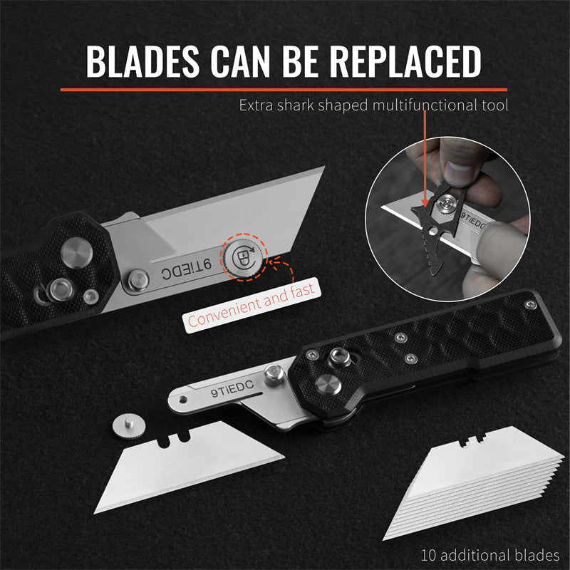 9Ti EDC Concave-Convex Pattern G10 Handle Utility Knife with 10 Blades Suitable for EDC and Outdoor Use