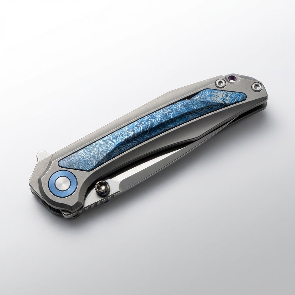 Titanium Lightning Pattern Handle Folding Knife D2 Steel Blade