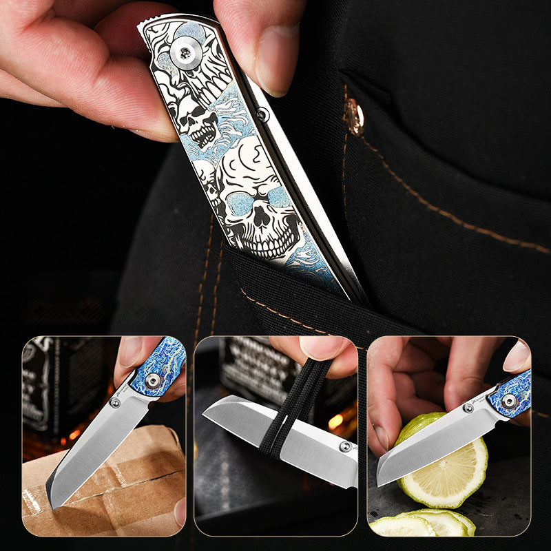 Titanium Alloy Folding Knife M390 Blade Material Portable Outdoor Multi-Function EDC Tool Color Engraving Model
