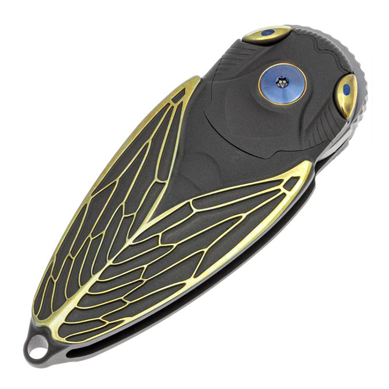 Rike Knife Titanium Alloy Folding Knife M390 Steel Blade Cicada Design EDC Pocket Knife with Necklace Hole Lightweight Wear-Resistant(Dark gray)