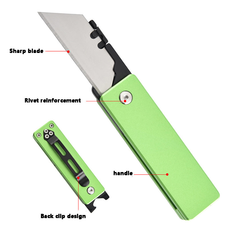 Utility Knife With Aluminum Alloy Handle, Multifunctional EDC Tool, With 5 SK5 Alloy Blades