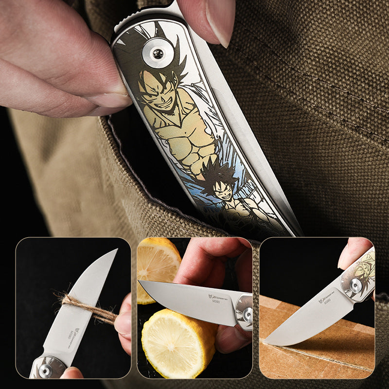 Exquisite Pattern Titanium Alloy Folding Knife M390 Blade Material Suitable For Outdoor Portable EDC Tools, Gift Collection