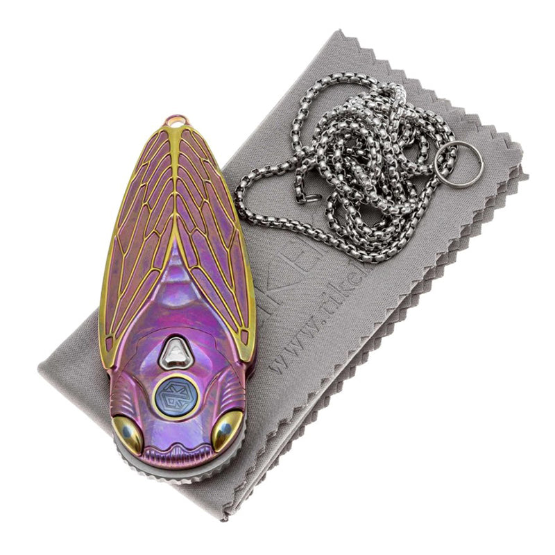 Rike Knife Titanium Alloy Folding Knife M390 Steel Blade Cicada Design EDC Pocket Knife With Necklace Hole Durable Daily Carry Tool（Pink）