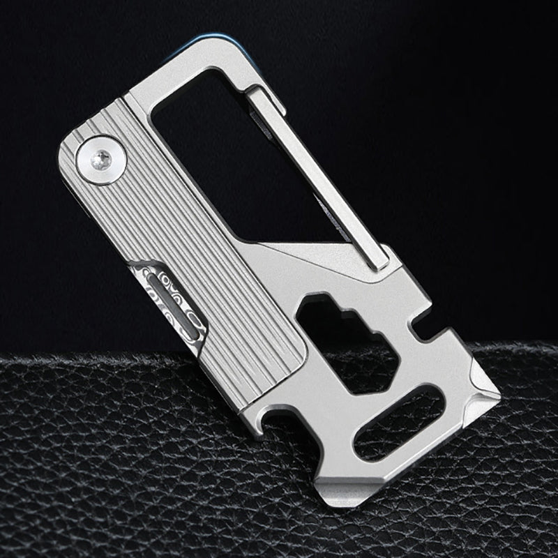 Titanium Alloy EDC Multitool Keychain with Damascus Steel Knife - Bottle Opener & Repair Tool for Outdoor/Everyday