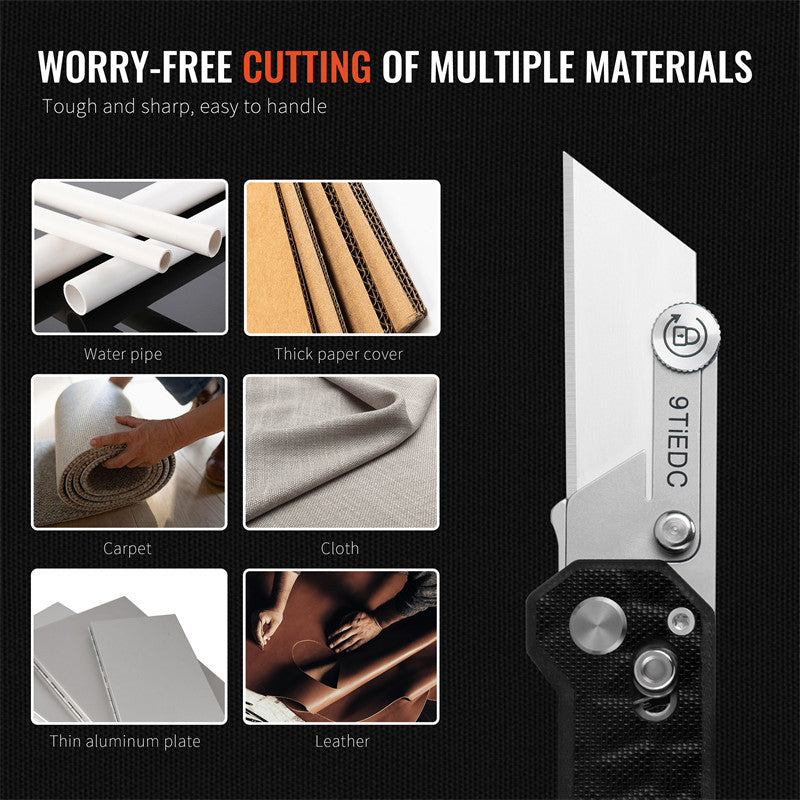 9Ti EDC Concave-Convex Pattern G10 Handle Utility Knife with 10 Blades Suitable for EDC and Outdoor Use