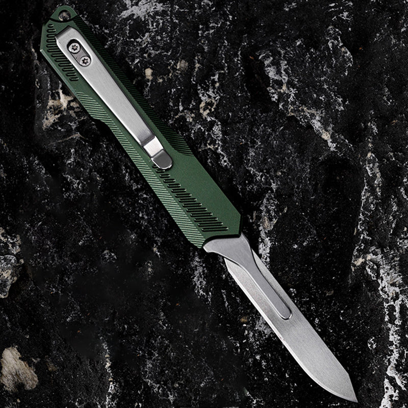 Aluminum Alloy Utility Knife With Green Handle Including 5 Stainless Steel Blades
