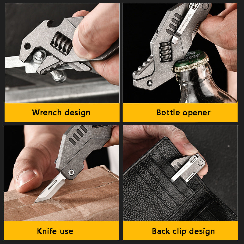 Titanium Alloy CNC Multifunctional Knife With Wrench, M390 Blade Material, Black Finish
