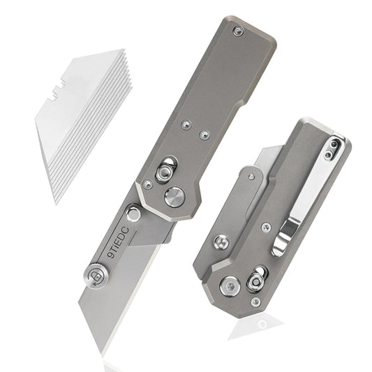 9Ti EDC Titanium Alloy Utility Knife with 10 Stainless Steel Blades Suitable for EDC and Outdoor Use (Gray)