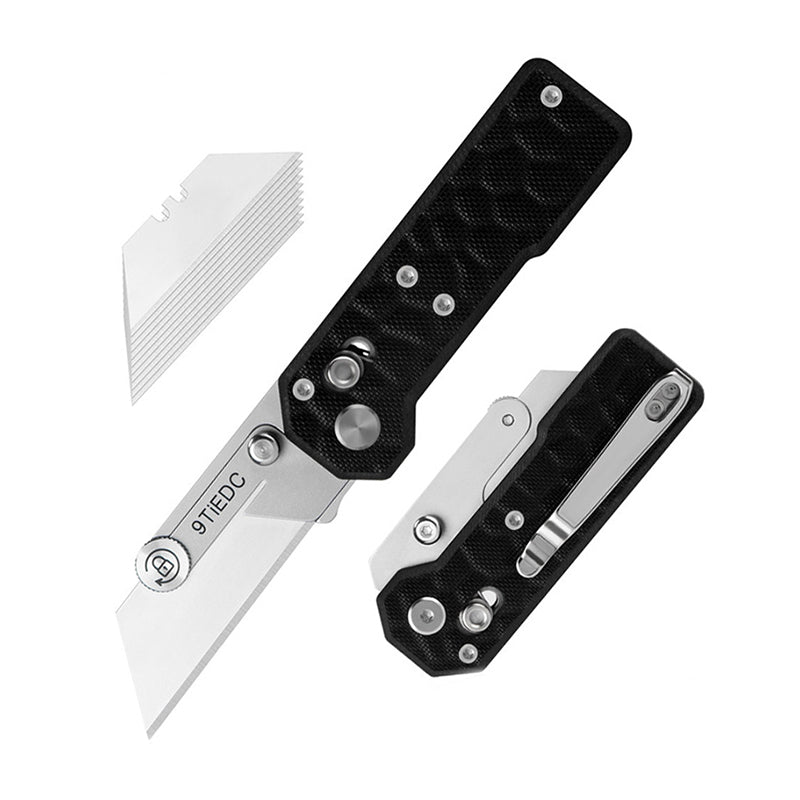 9Ti EDC Concave-Convex Pattern G10 Handle Utility Knife with 10 Blades Suitable for EDC and Outdoor Use