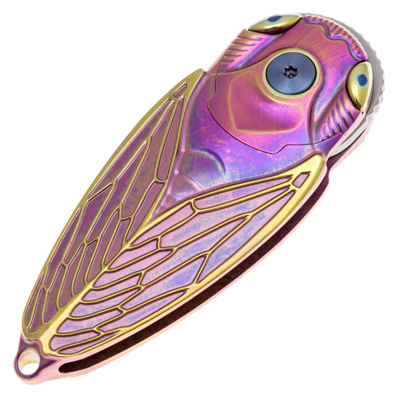 Rike Knife Titanium Alloy Folding Knife M390 Steel Blade Cicada Design EDC Pocket Knife With Necklace Hole Durable Daily Carry Tool（Pink）