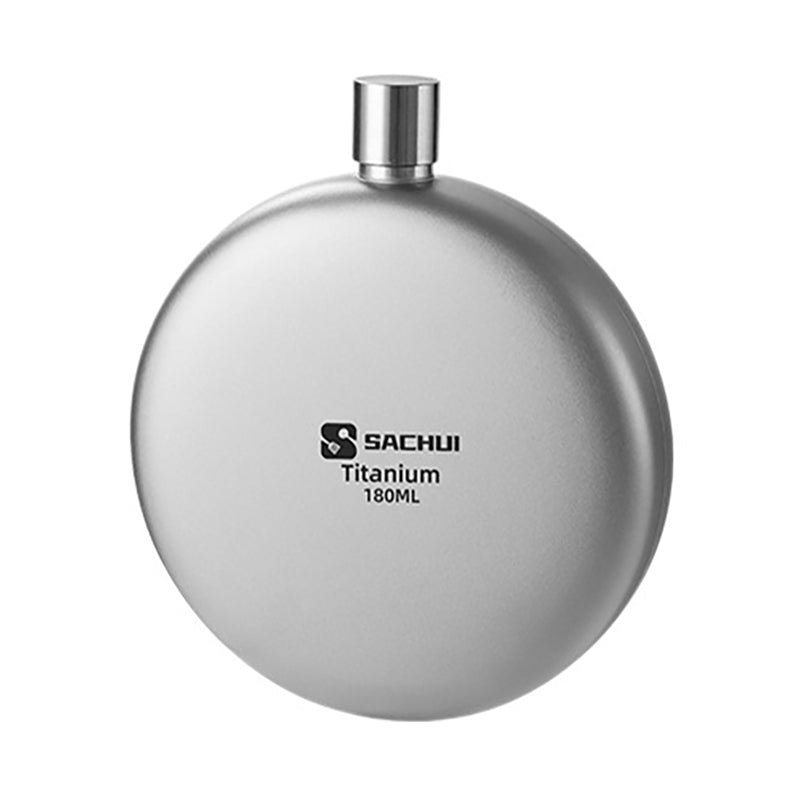 Pure Titanium 180ML Sports Water Bottle Outdoor Flat Round Kettle, Camping & Portable