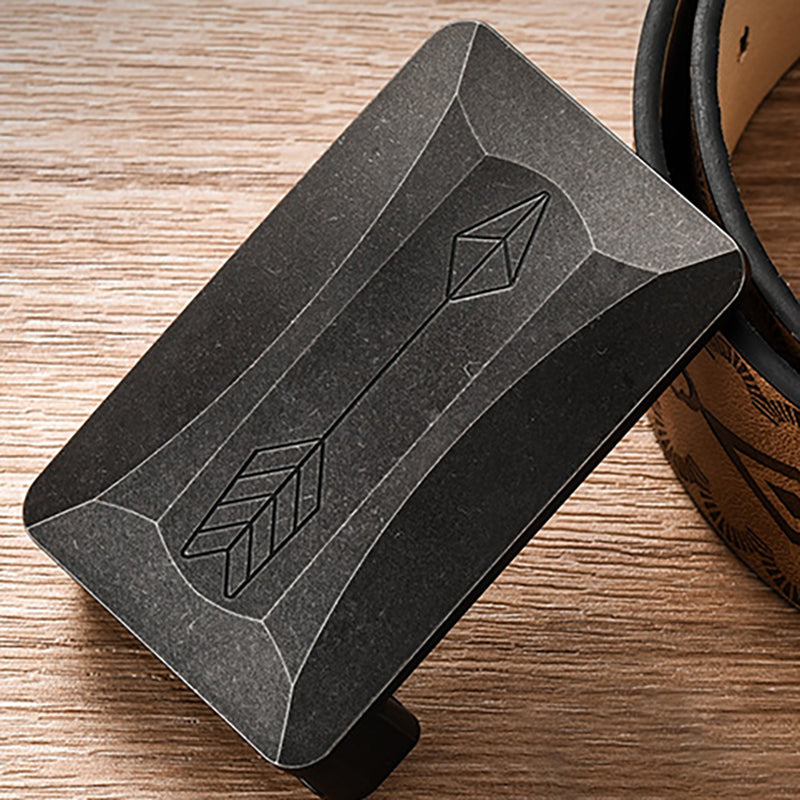 Black Ribbed Titanium Alloy Belt Buckle Men's Outdoor Portable Buckle (No Belt Included)