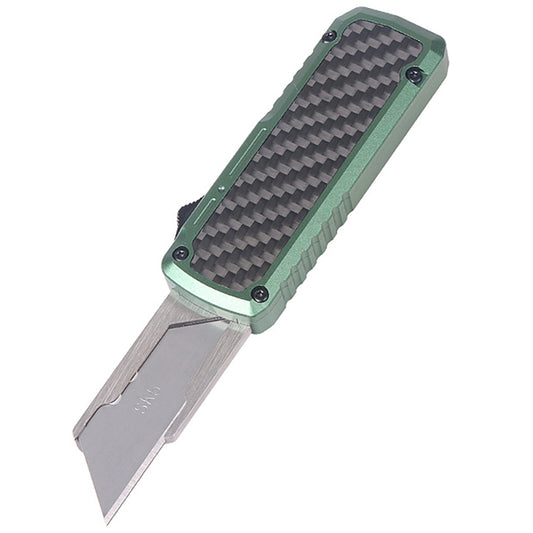 Aluminum Alloy Utility Knife With Carbon Fiber Inlay Green Handle Includes 5 SK5 Blades