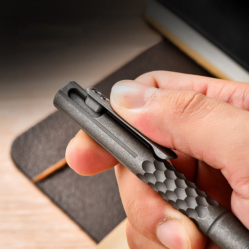 Titanium alloy signature pen, pull-out switch, with a back clip design, lightweight pocket for carrying