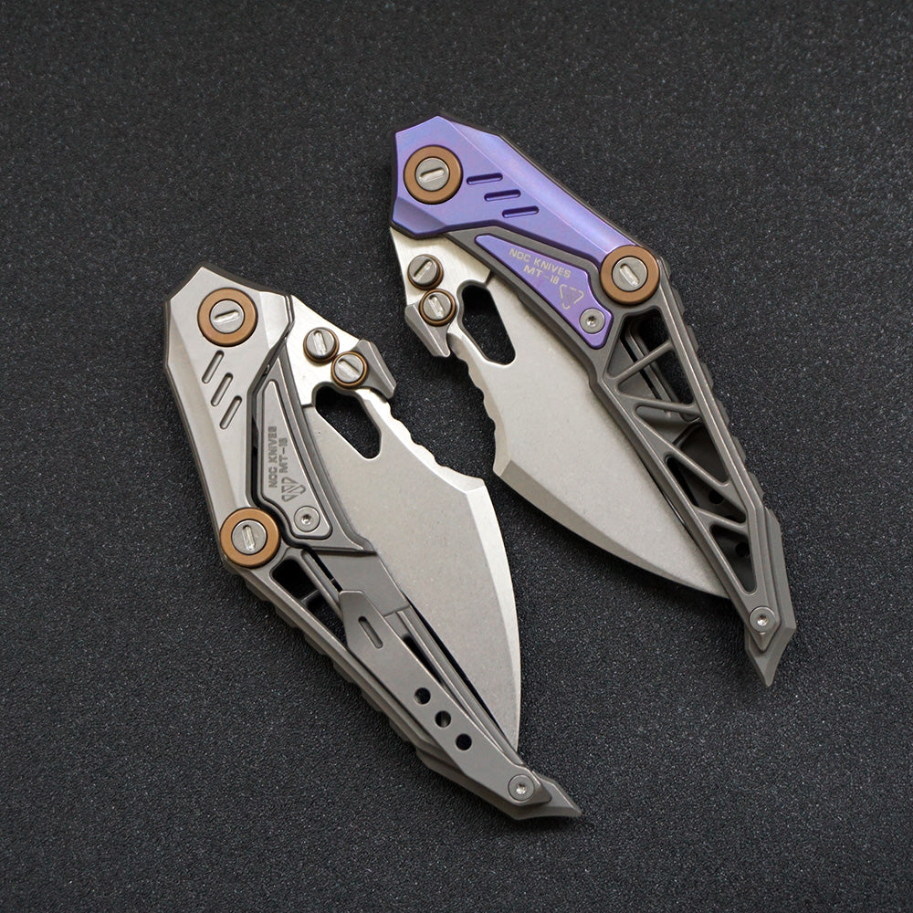 NOC KNIVES MT-18 Folding Knife M390 Steel Blade Titanium Handle EDC Pocket Knife（Gray）