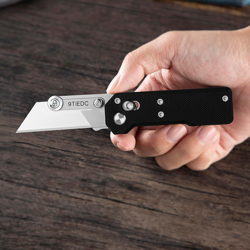 Black G10 Handle Utility Knife with 10 Blades, Suitable for EDC and Outdoor Use