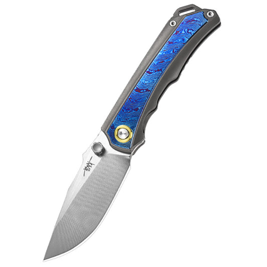 Titanium Alloy Folding Knife M390 Blade Material Titanium Horse Baked Blue Model Suitable For Outdoor EDC, Collection, Gift