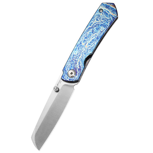 Titanium Alloy EDC Folding Knife M390 Blade Material Outdoor Portable Multi-Function Tool (Blue)