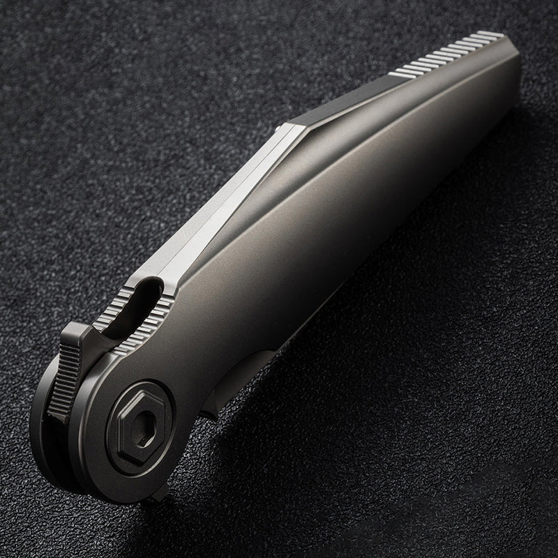 Rike Knife Viper 3 Gray Titanium Folding Knife Bohler M398 Blade Ceramic Bearing EDC Tool with Back Clip