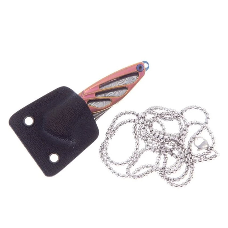 Rike Knife Mini Titanium Alloy Knife Made of Damascus Steel & Pink Titanium Handle