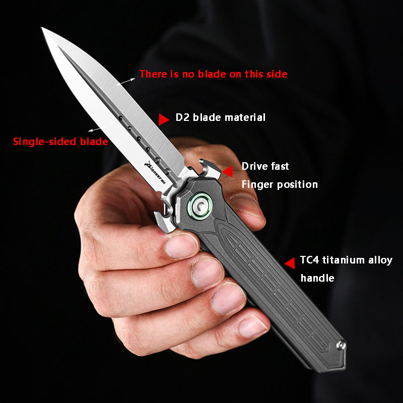 D2 Steel Blade Titanium Alloy Handle Folding Knife Outdoor Daily Multitool