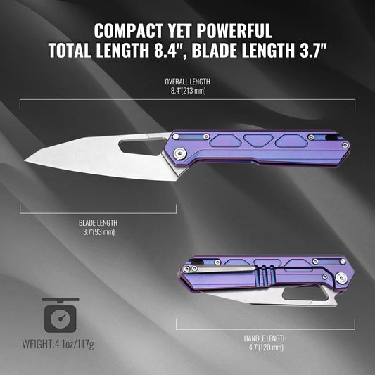 TACRAY 10Cr15MoV Blade Titanium Alloy Folding Knife - Portable EDC Outdoor Camping Tool (Purple)