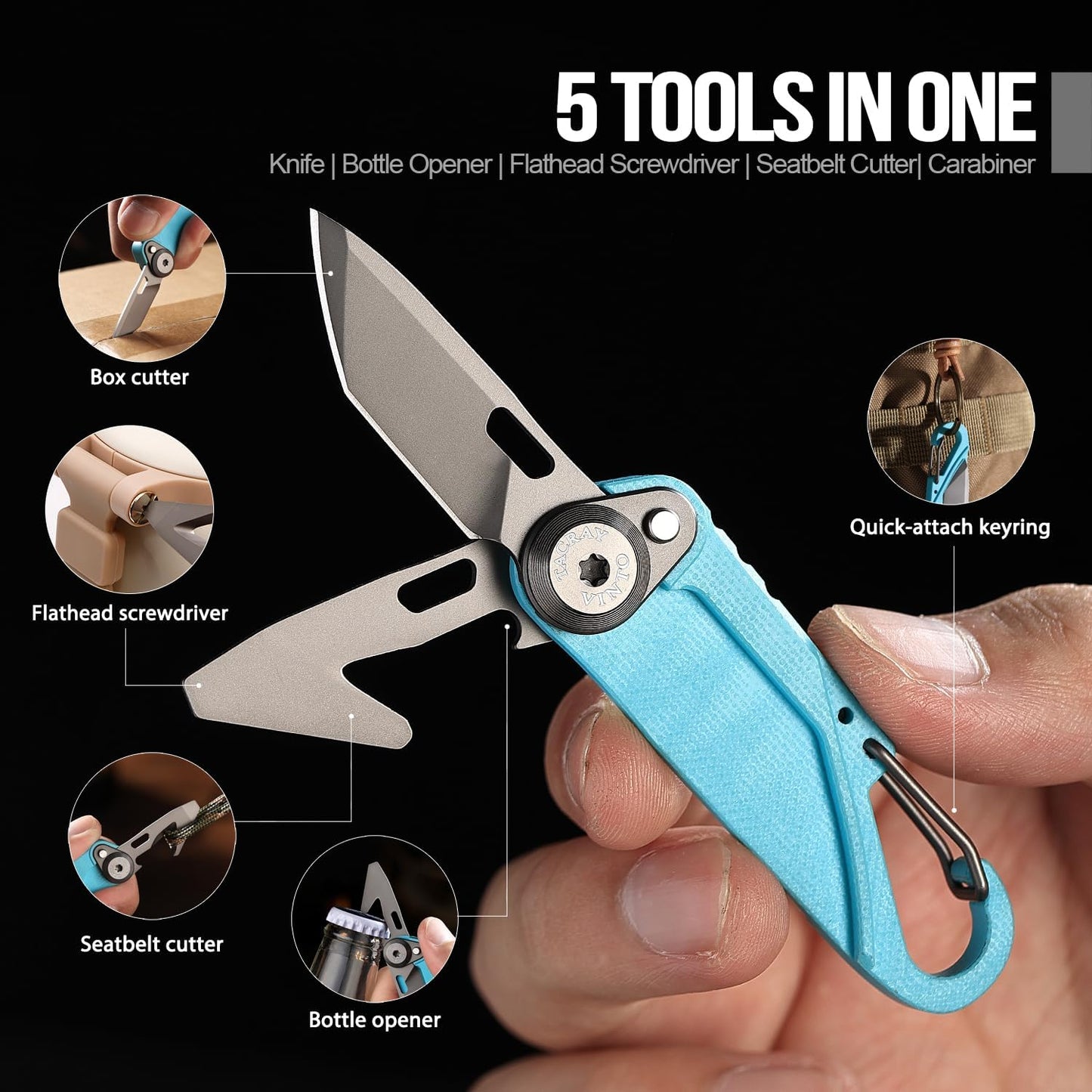 TACRAY Vinto Blue Multifunctional Folding Knife EDC Hanging Buckle With Bottle Opener For Outdoor Camping
