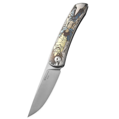 Exquisite Pattern Titanium Alloy Folding Knife M390 Blade Material Suitable For Outdoor Portable EDC Tools, Gift Collection