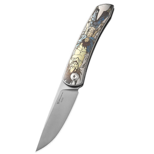 Exquisite Pattern Titanium Alloy Folding Knife M390 Blade Material Suitable For Outdoor Portable EDC Tools, Gift Collection